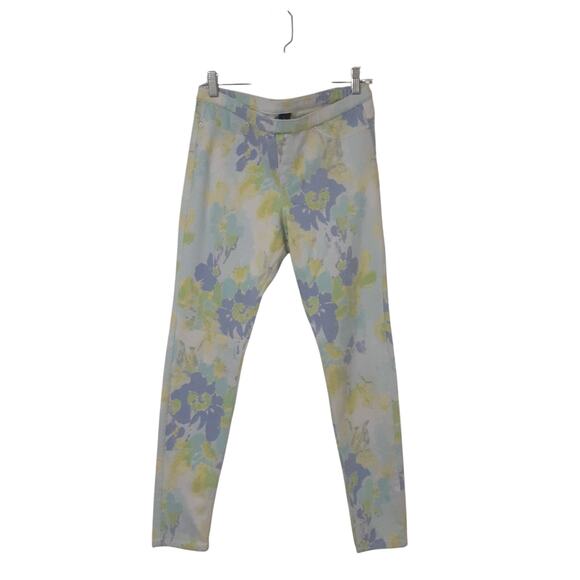 HUE Jeans Women's Jegging Pastel Floral L Stretch Skinny Ankle - Picture 1 of 6